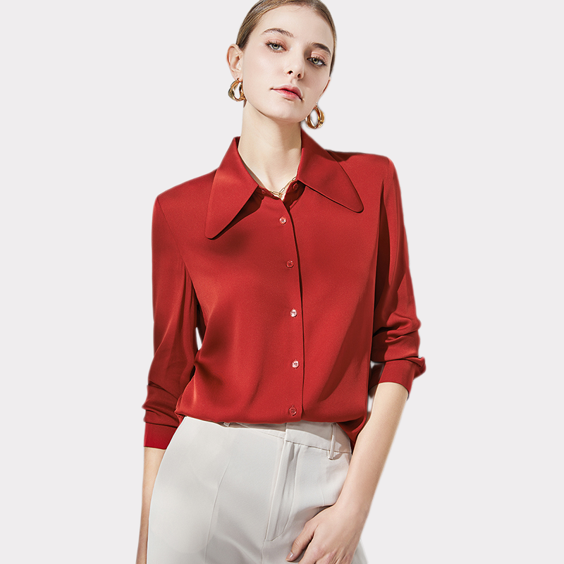 Crepe Silk Blouse Shirt Red For Women REAL SILK LIFE