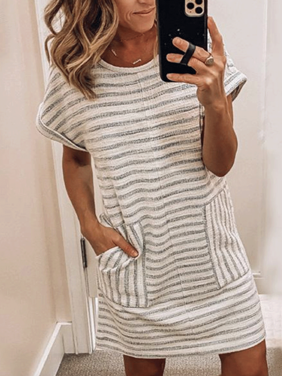Round Neck Stripe Stitching Dress