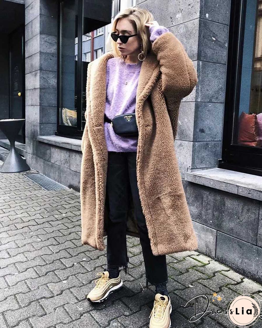 Long Faux Fur Camel Teddy Coat Maxi Jackets