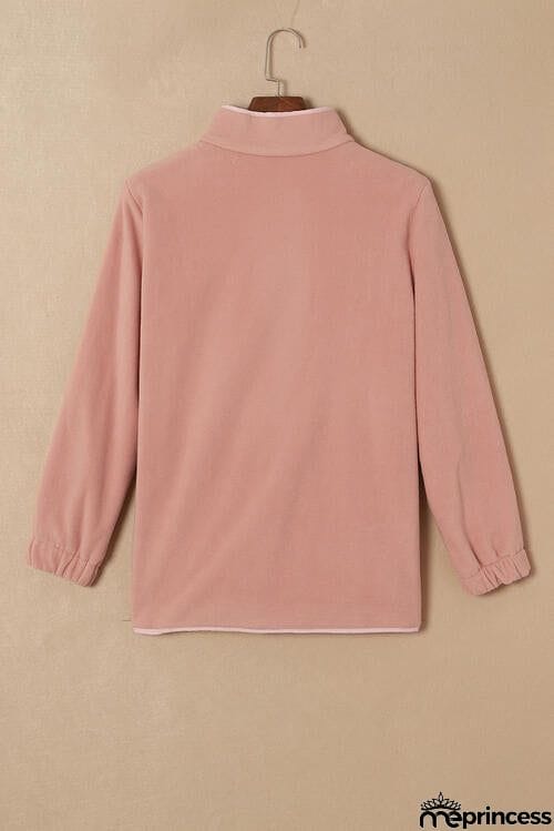 Mock Neck Snap Button Jacket with Pocket