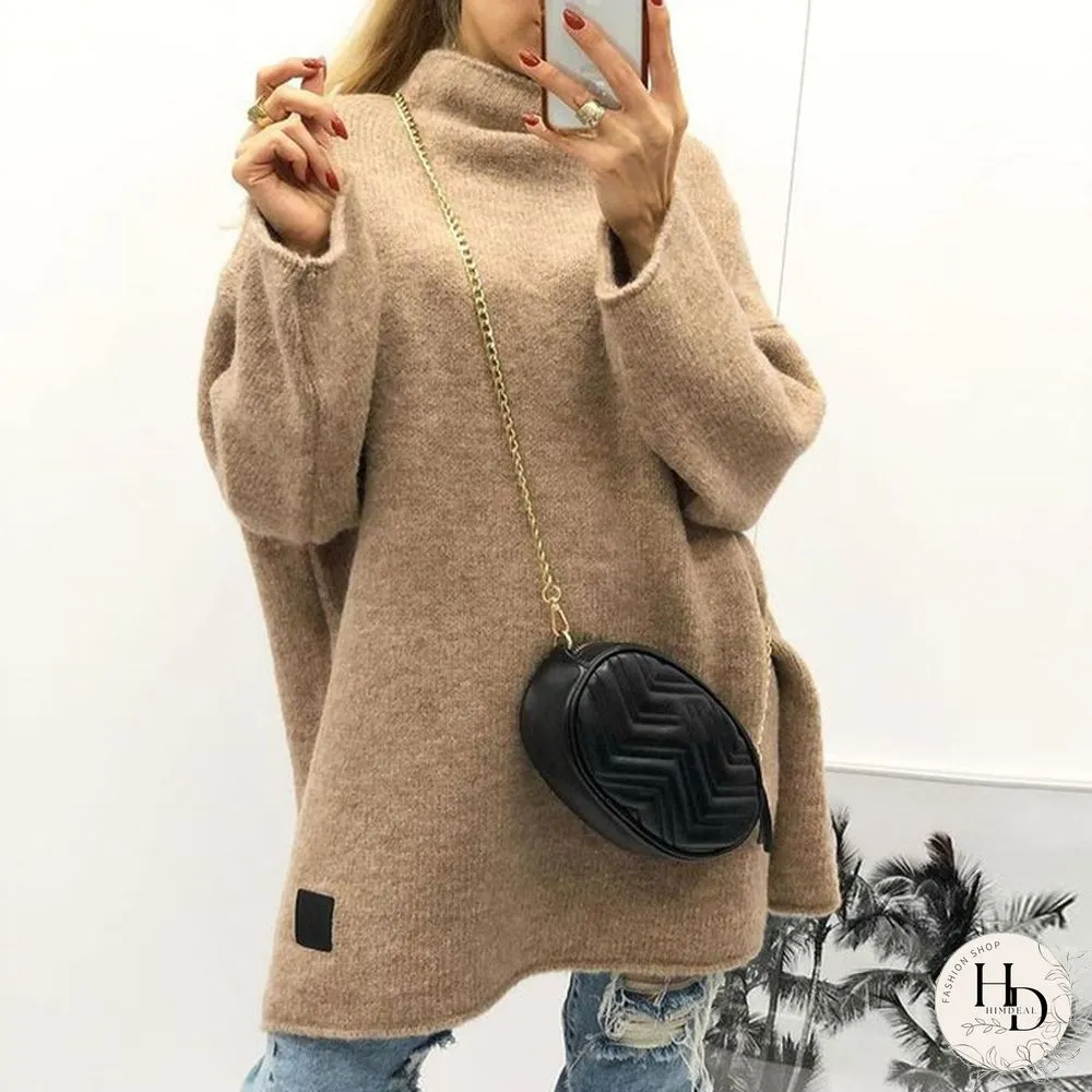 Fall Vintage Casual Appliqued Sweaters Women Loose Turtleneck Pullover Long Sleeve Sweater