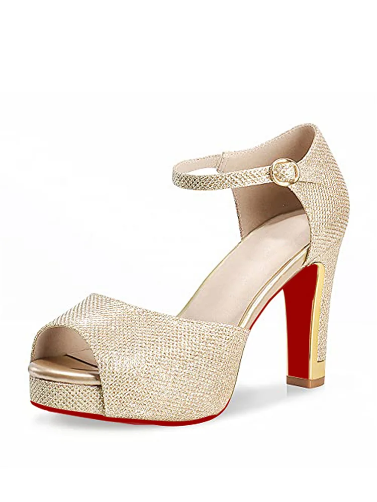 100mm Women's  Chunky High Heel Sandal Strappy Peep Toe Ankle Strap Dress Shoes Bridesmaid Ladies  Red Bottom Pumps