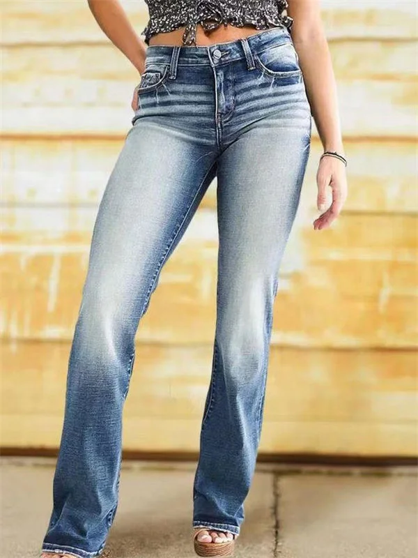 Solid Color Wash Casual Flare Jeans