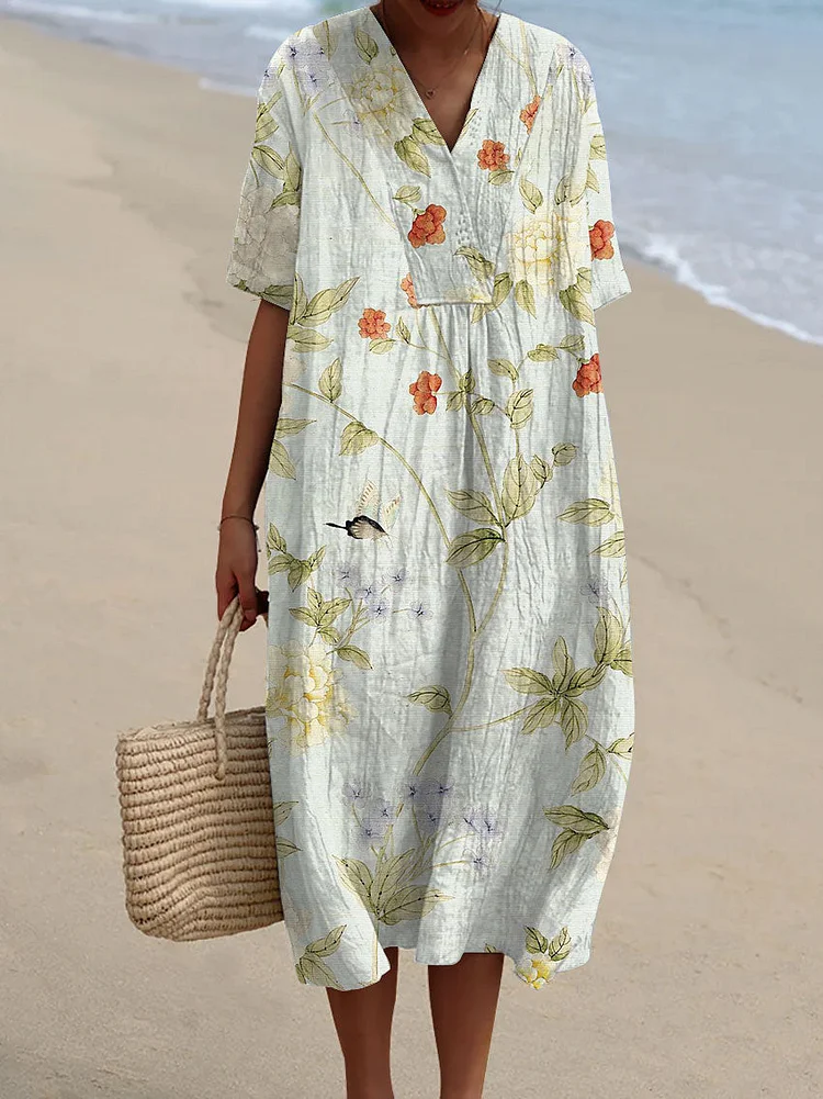 Women's  Vintage  Floral  Art Print Flowy Dress