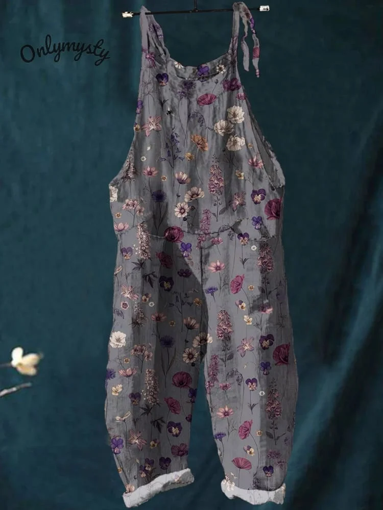 Women's  Flower  Art  Print Casual 100% Cotton Wide Leg Jumpsuit