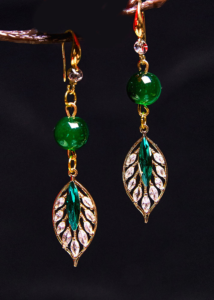 VCSHOES Turquoise Leaf Zircon Drop Earrings