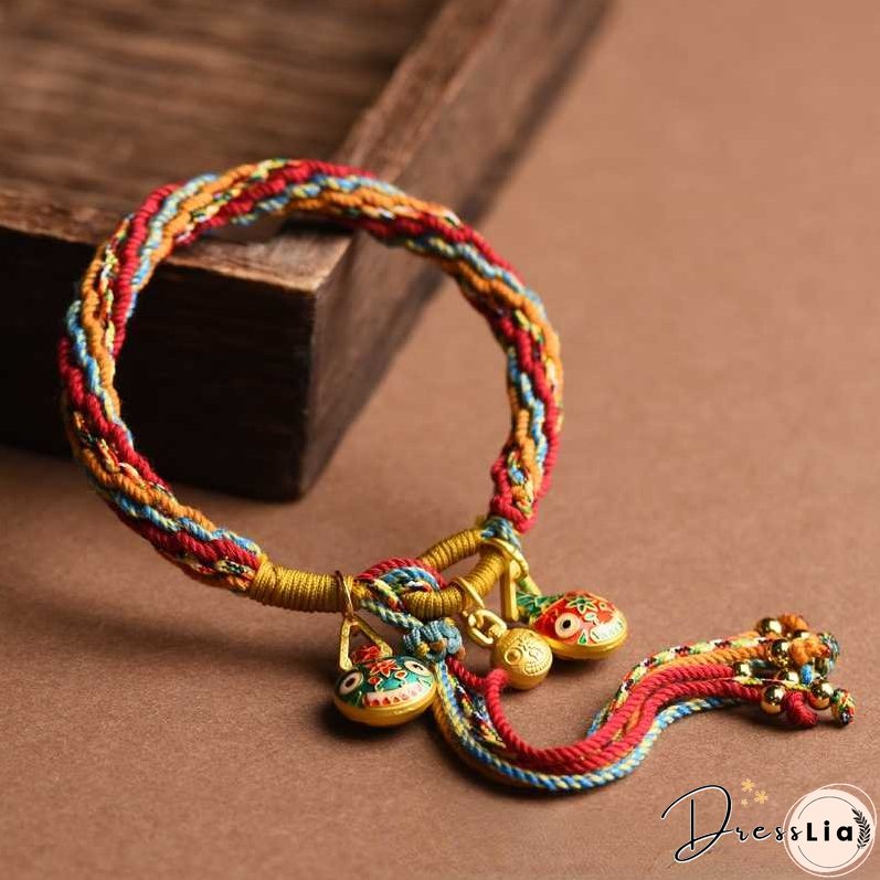 Handwoven Tibetan Style Cotton Rope Reincarnation Jewelry Bracelet Swallowing Gold Beast Hand Rope Bracelet