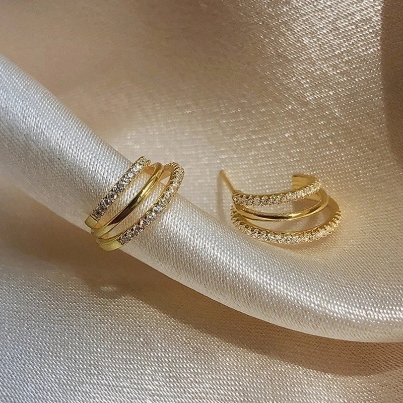 2 Pieces Retro Flower Copper Inlay Zircon Drop Earrings Ear Studs 1 Pair