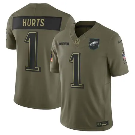 Men's Philadelphia Eagles #1 Jalen Hurts  Olive 2025 Salute to Service Limited Jersey