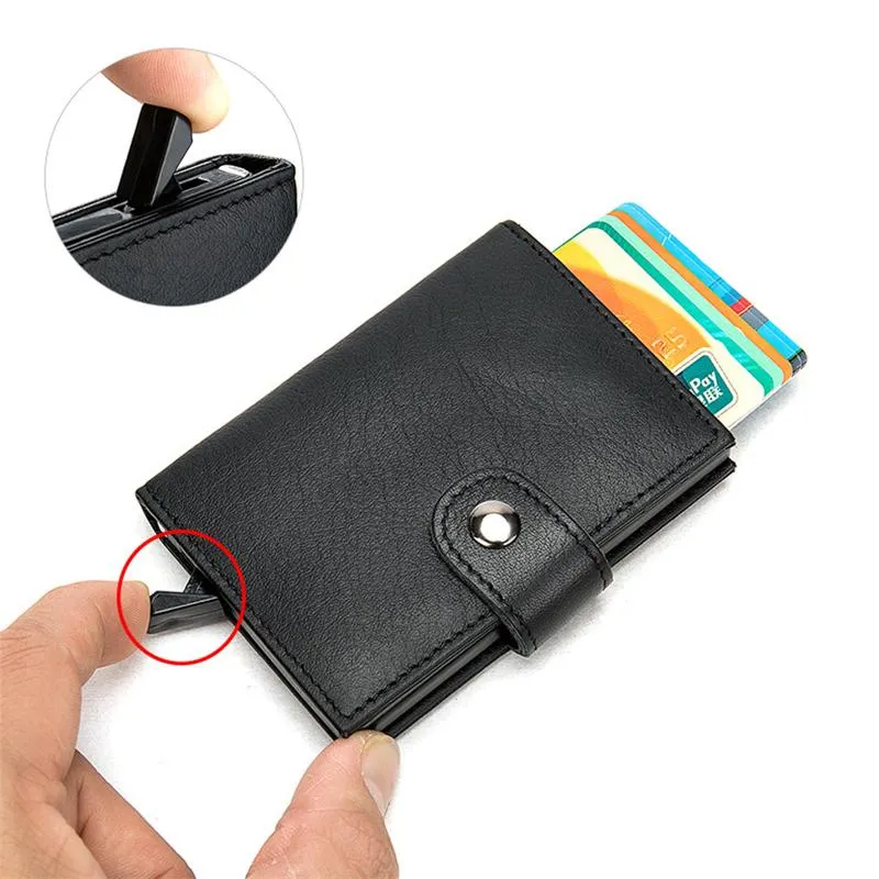 Simple Design RFID Protection Magnetic Closure Two Fold Genuine Leather Card Holder Mini Wallet