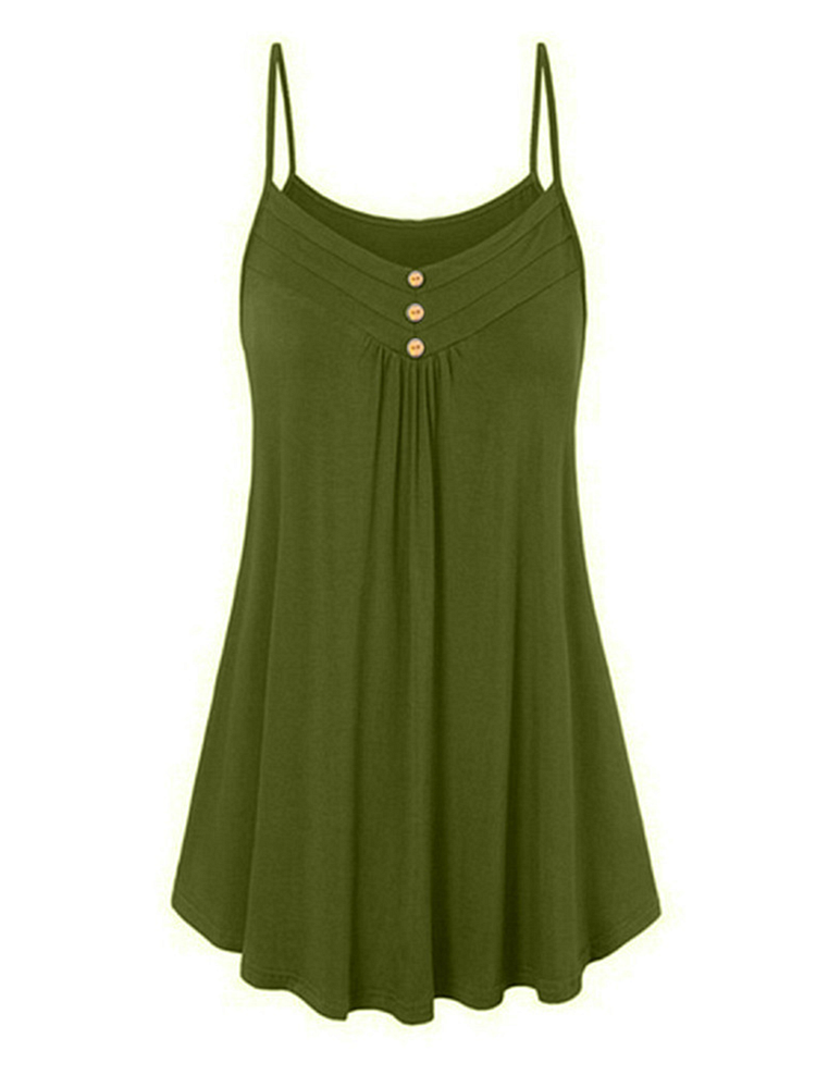 Solid Spaghetti-Strap Casual Cotton-Blend Dresses