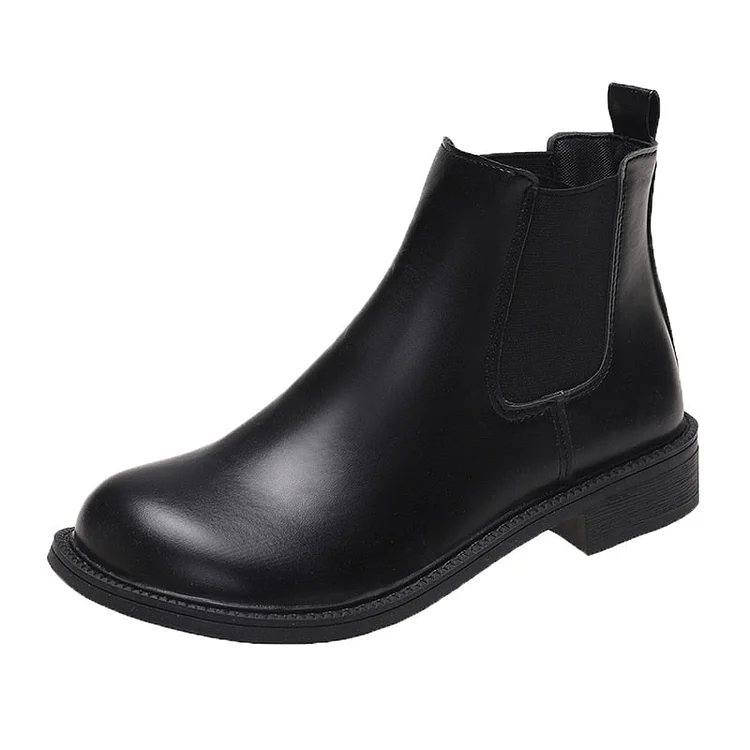 Chelsea Boots Women Winter Short Plush Ankle Boots Chunky Winter Shoes Leather Female Boots Fashion Platform Booties Black