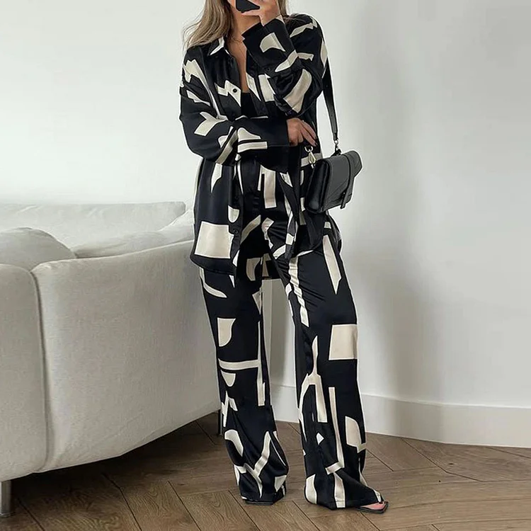 Fashion Loose Long Sleeve Shirt Wide Leg Pants