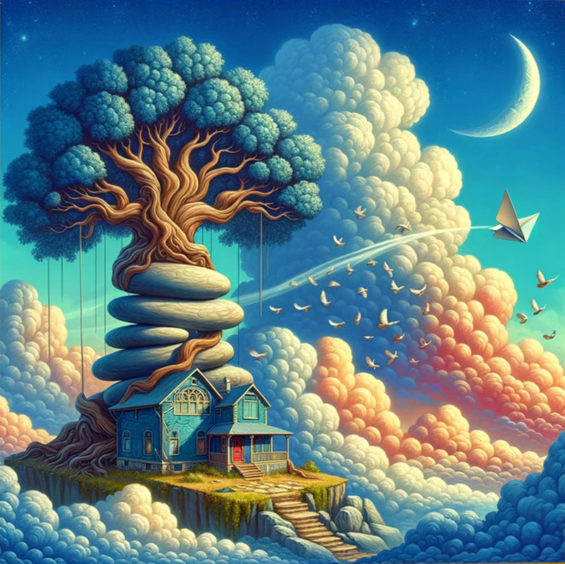 Fantasy Landscape - Paper Plane Tree 11CT/14CT Stamped Cross Stitch 50*50CM