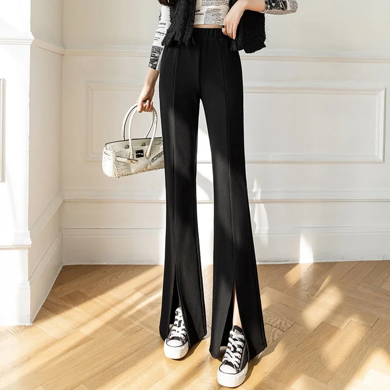 Graduation Gifts  Woman Wide Leg Pants Casual Spring Elastic Waist Loose Split Female Floor-Length Office Ladies Suits Pants Ladies Long Trousers
