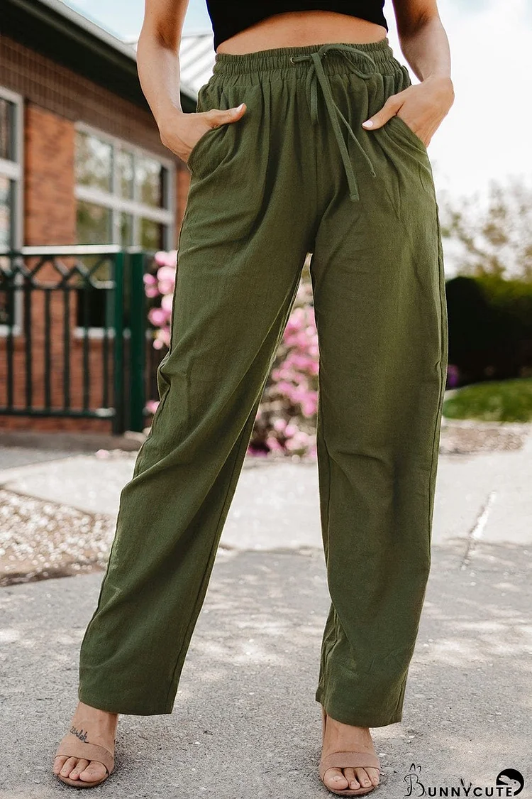 Slim Fit Cotton Women's Pants with Drawstring Waist and Slant Pockets