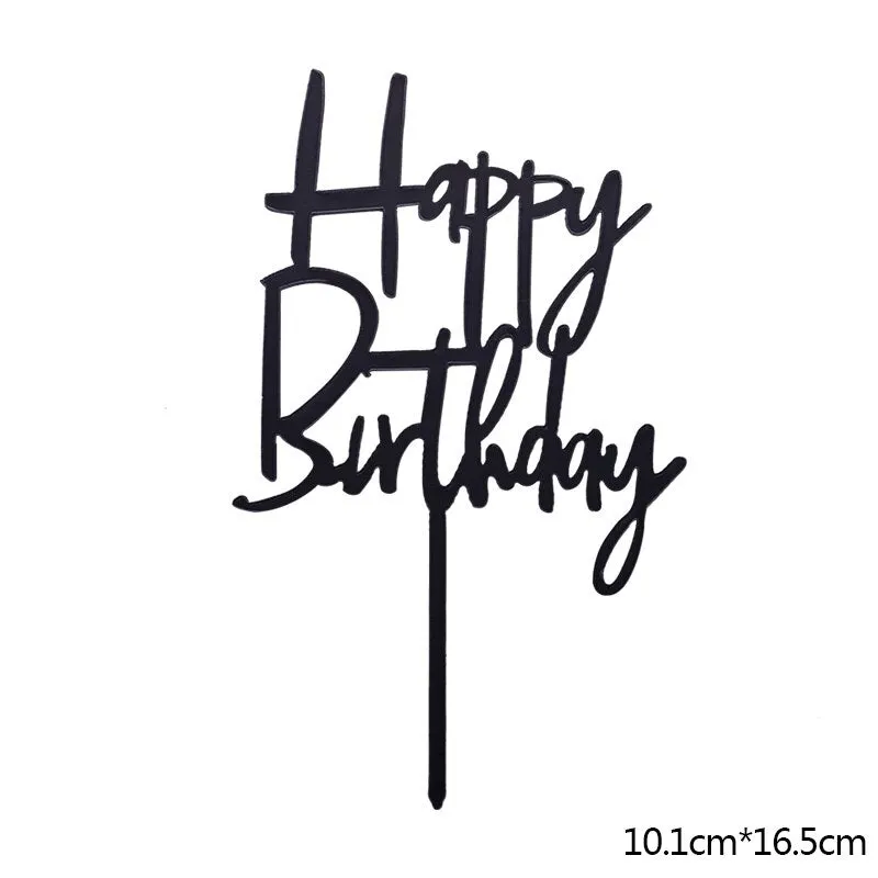 Happy Birthday Cake Topper Acrylic Gold Silver Cake Flag Cupcake Topper For Boy Girl Birthday Party Decorations Wedding Supplies