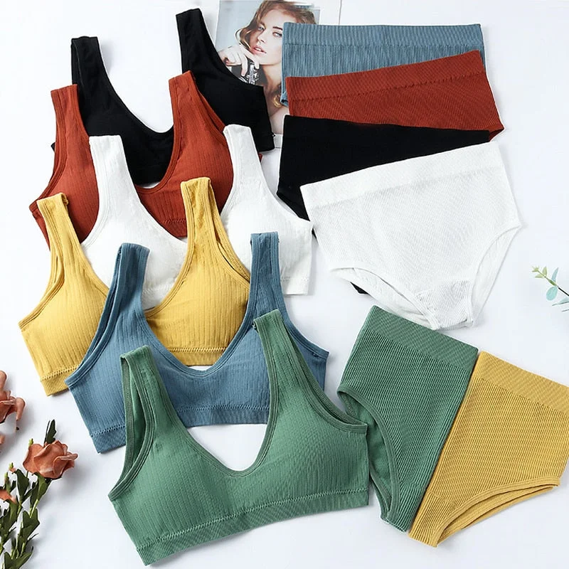 CINOON Sexy Seamless Lingerie Set Padded Bra Set Wireless Women's Underwear U-Shaped Backless Bralette Lingeries Soft Crop Top