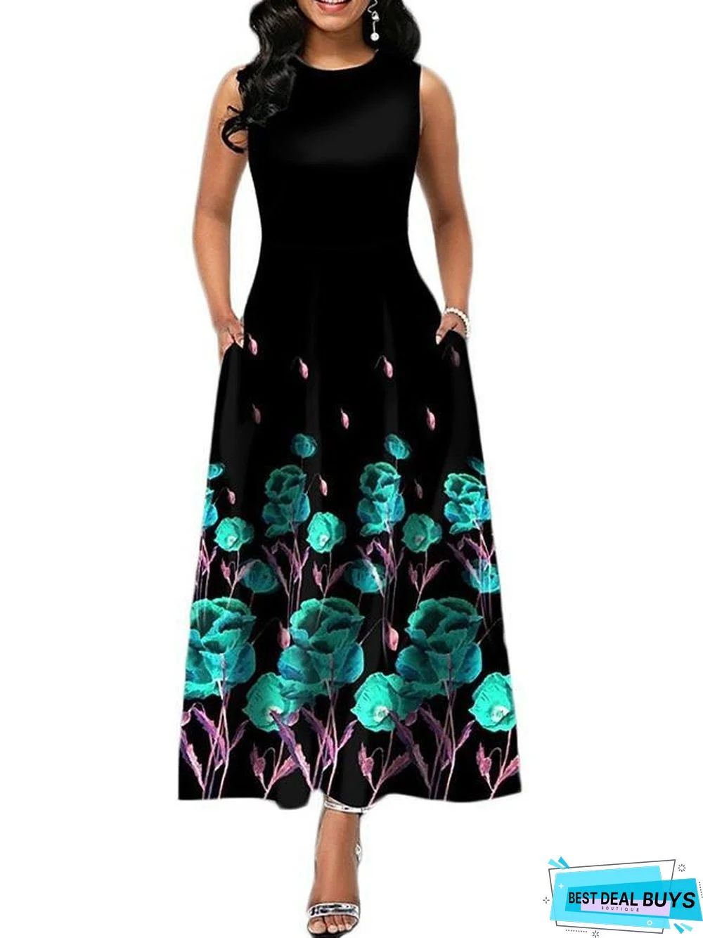 Women's A-Line Dress Maxi Long Dress Sleeveless Print Summer Casual White Black Blue Purple Wine Green White Dresses