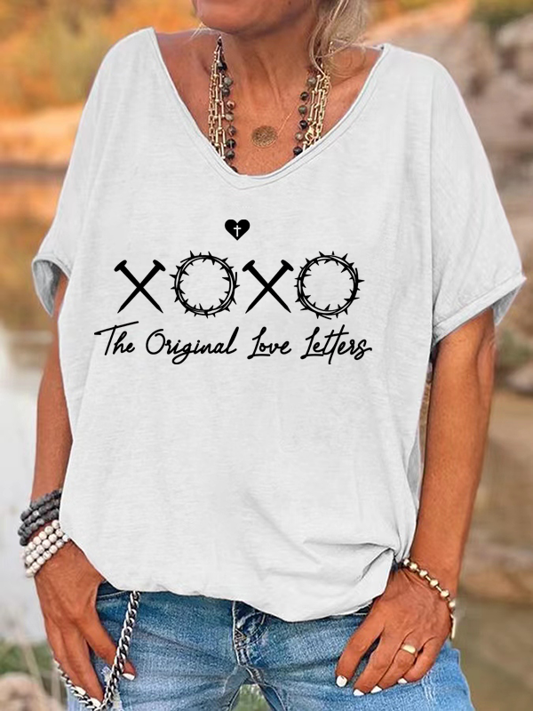 Vintage The Original Love Letters  V-Neck Loose T-shirt
