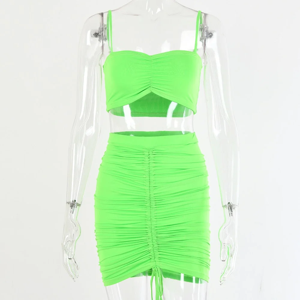 Articat Two Piece Sexy Pleated Party Dress Women Spaghetti Strap Backless Slinny Pencil Christmas Dress Casual Dress Vestidos