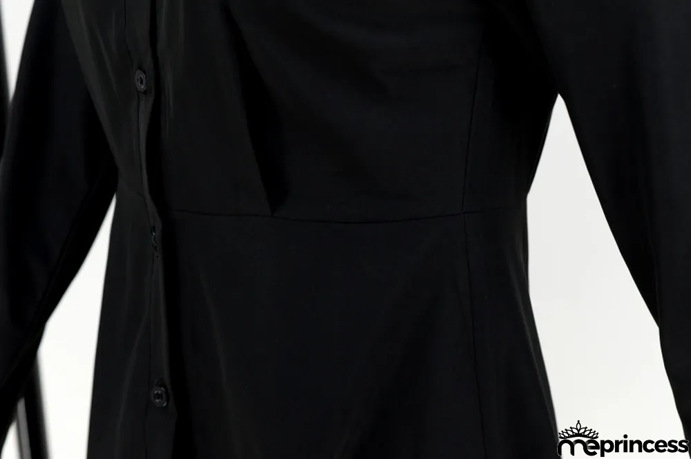 Autumn Black Ruffles Botton-Open Long Sleeve Shirt Dress