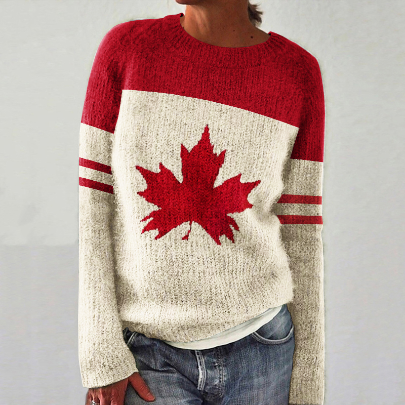 Comstylish Women's Canadian Maple Leaf Cozy Knit Pullover Sweater