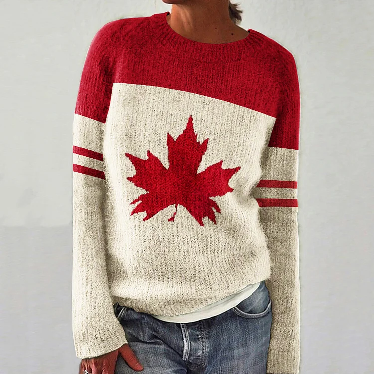VChics Women's Canadian Maple Leaf Cozy Knit Pullover Sweater