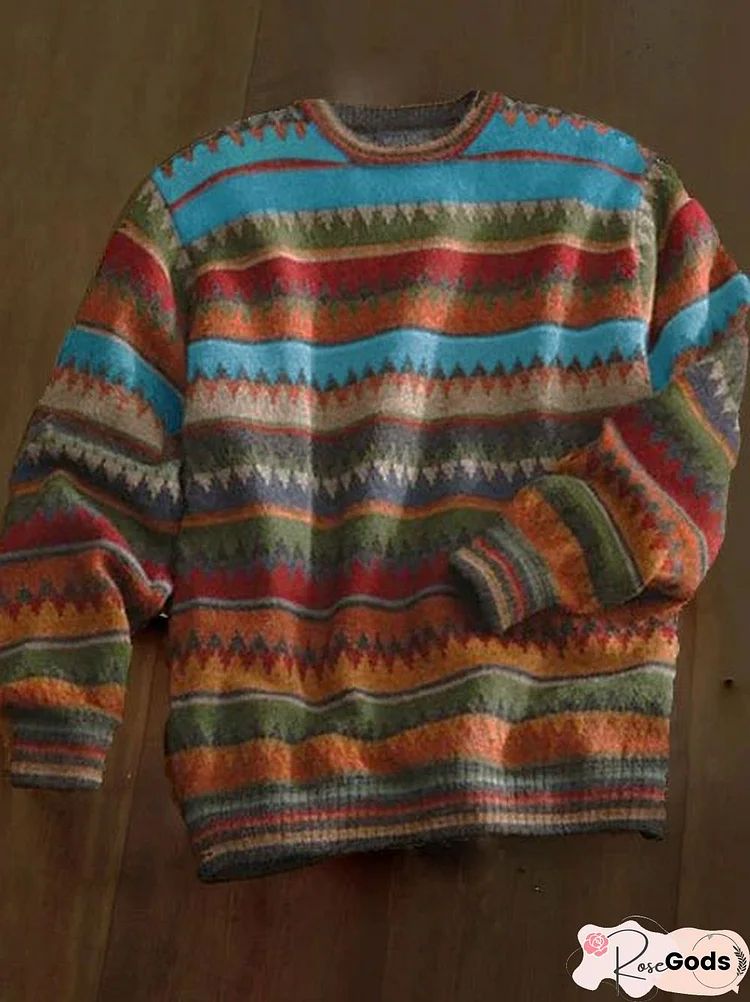 Women Color Long Sleeve Tribal Sweaters
