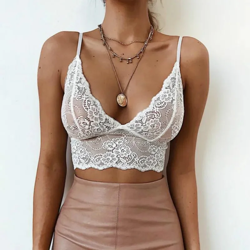 Nncharge Summer Lace Bralette Tanks Tops Bandeau Women Sexy Lace See Through Bra Crop Tops Bustier Underwear