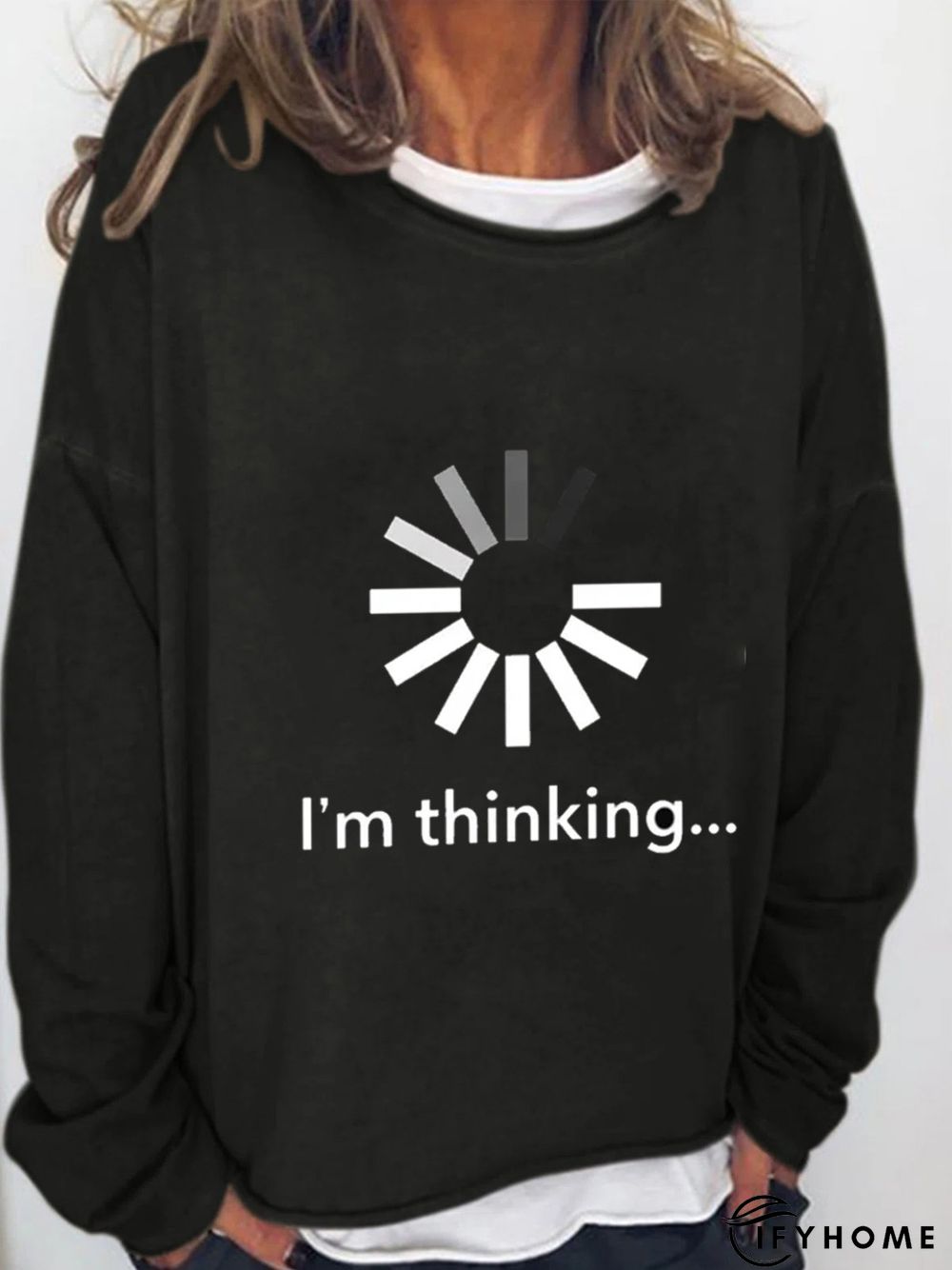 Casual Long Sleeve Crew Neck Printed Top Sweatshirt | IFYHOME