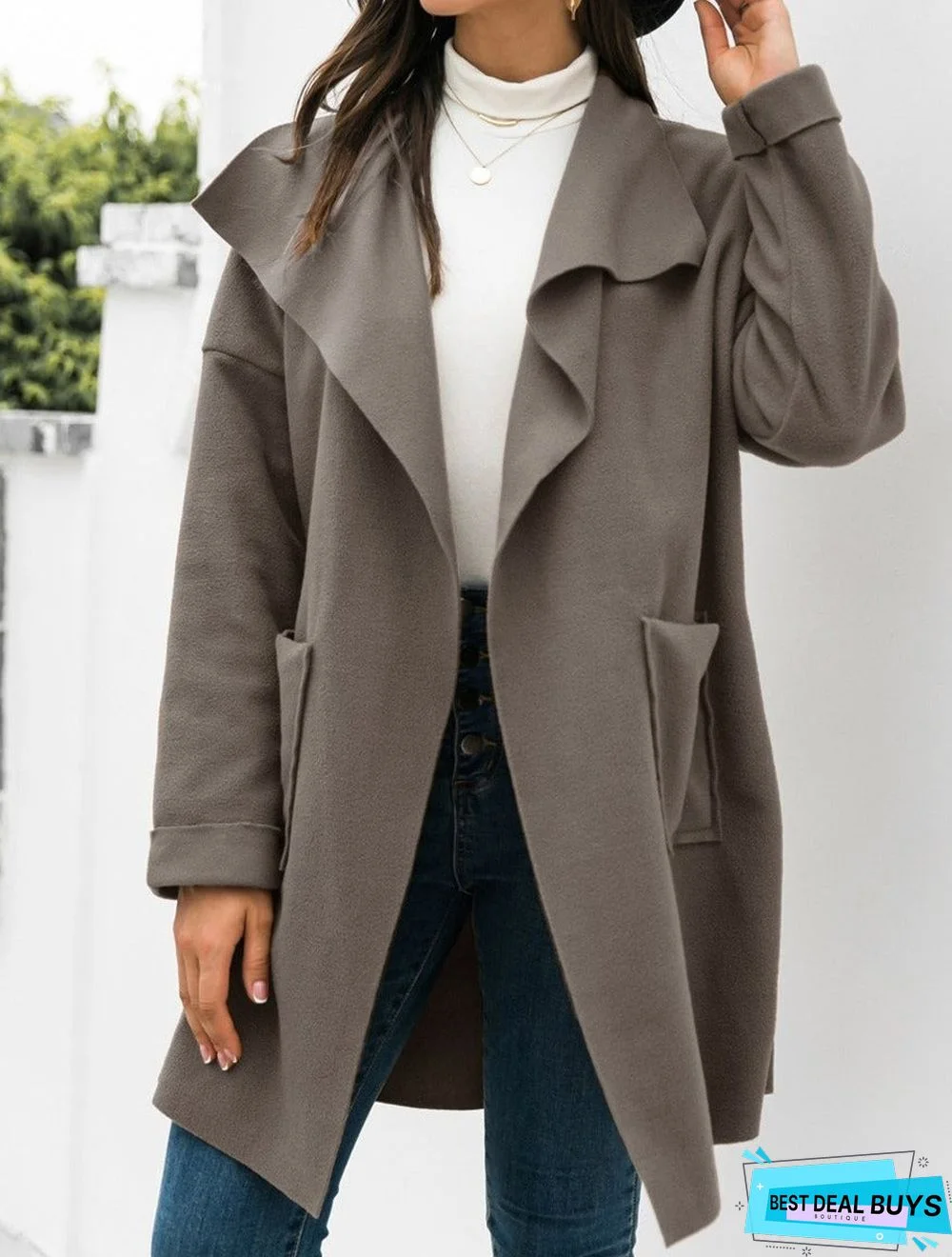 Casual Solid Color Lapel Long Sleeve Coat