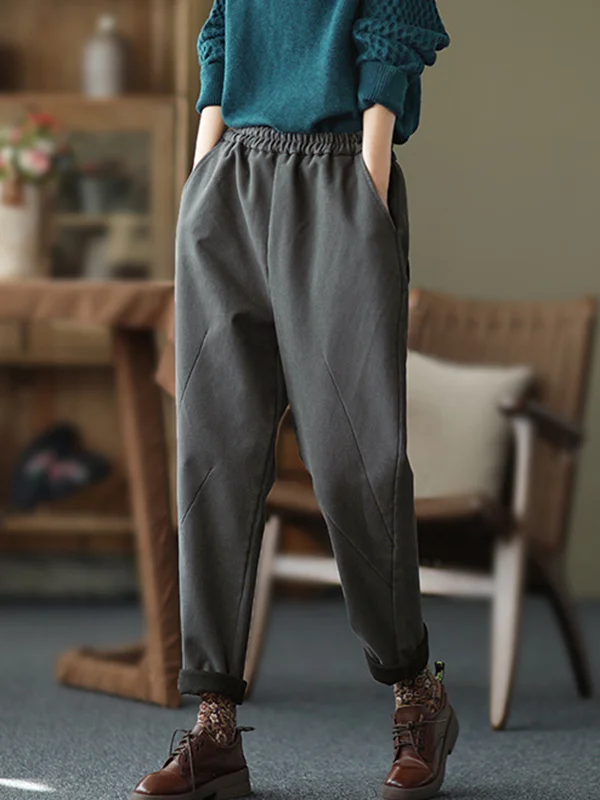 Thicken Velvet Elasticity Solid Color  Casual Pants