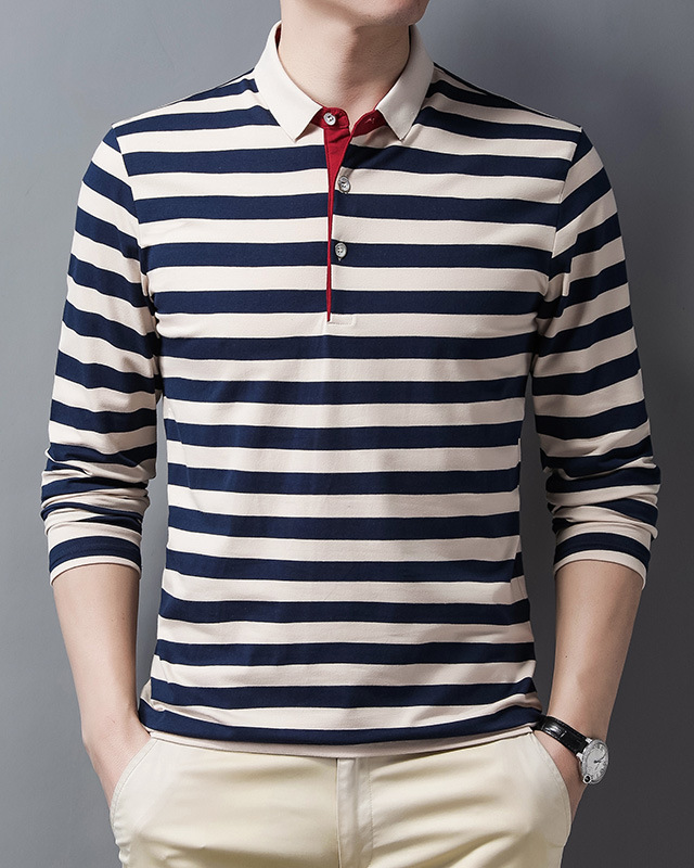 Men's Lapel Striped Polo Shirt