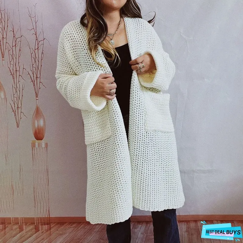 Casual Solid Colour Knitted Cardigan