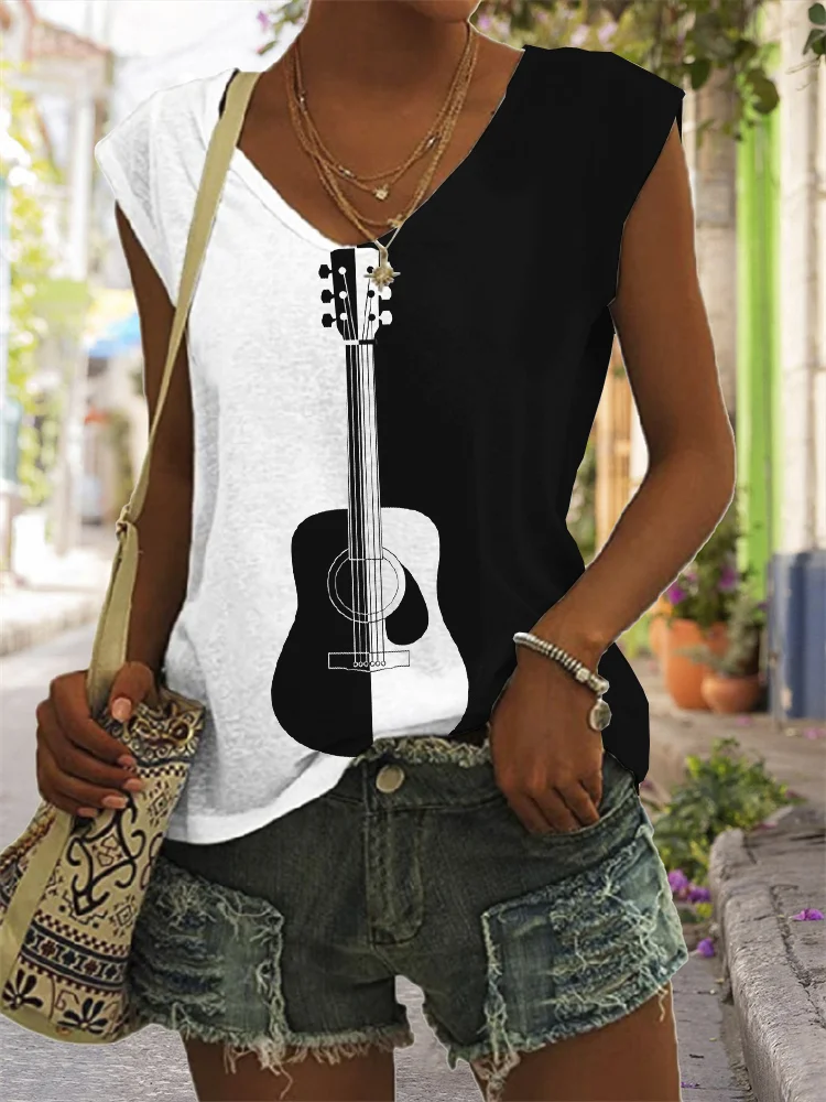 Guitar Inspired Contrast Color Tank Top