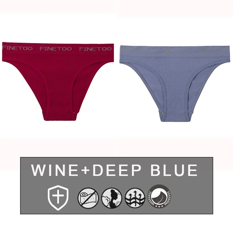 FINETOO 2PCS/Set Women's Seamless Panties Midi-Waist Femme Underpants Briefs Underwear Lingerie Letter Printed 9 Colors Pantys