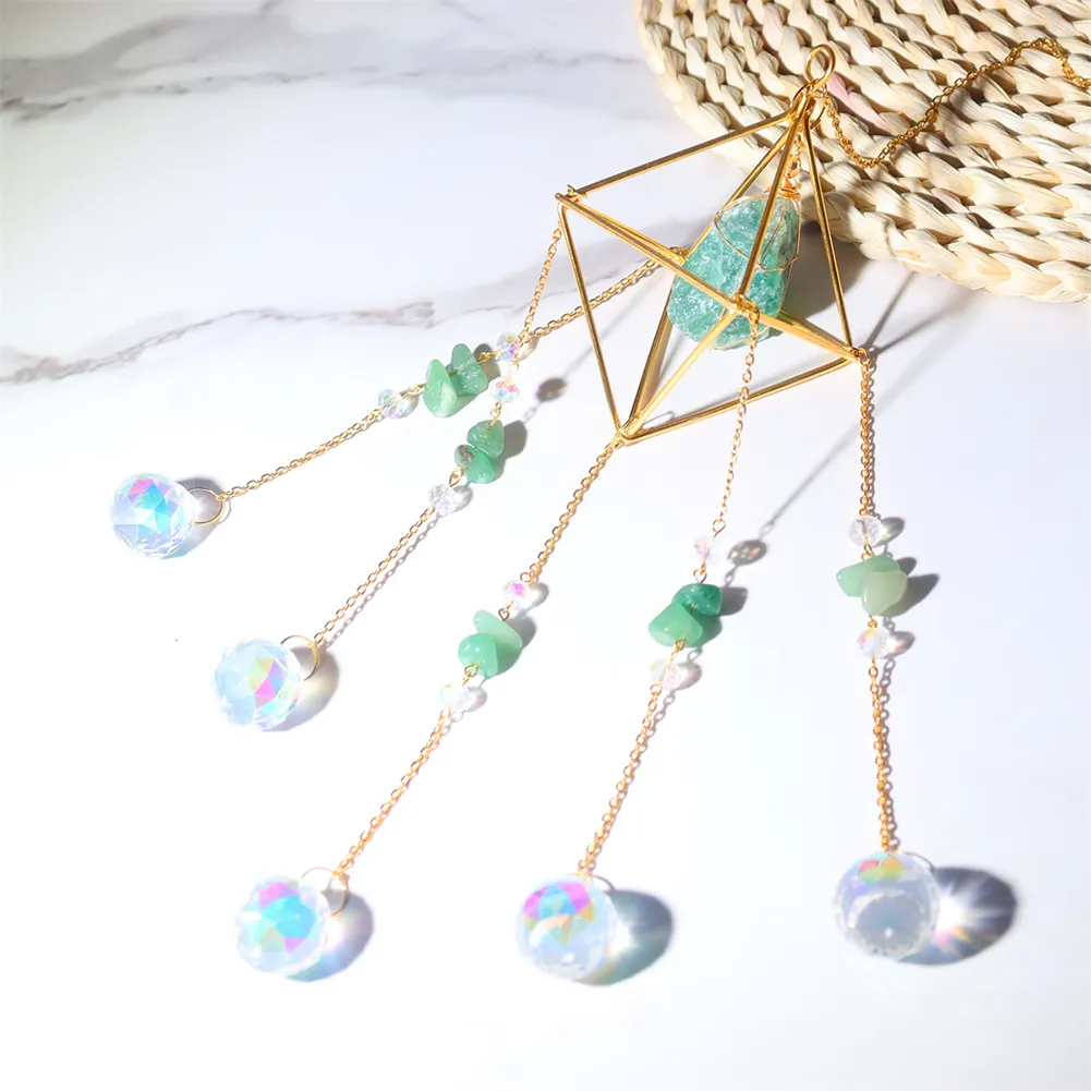Crystal Wind Chimes Natural Stone Prism Light Catcher Garden Decor (Green)