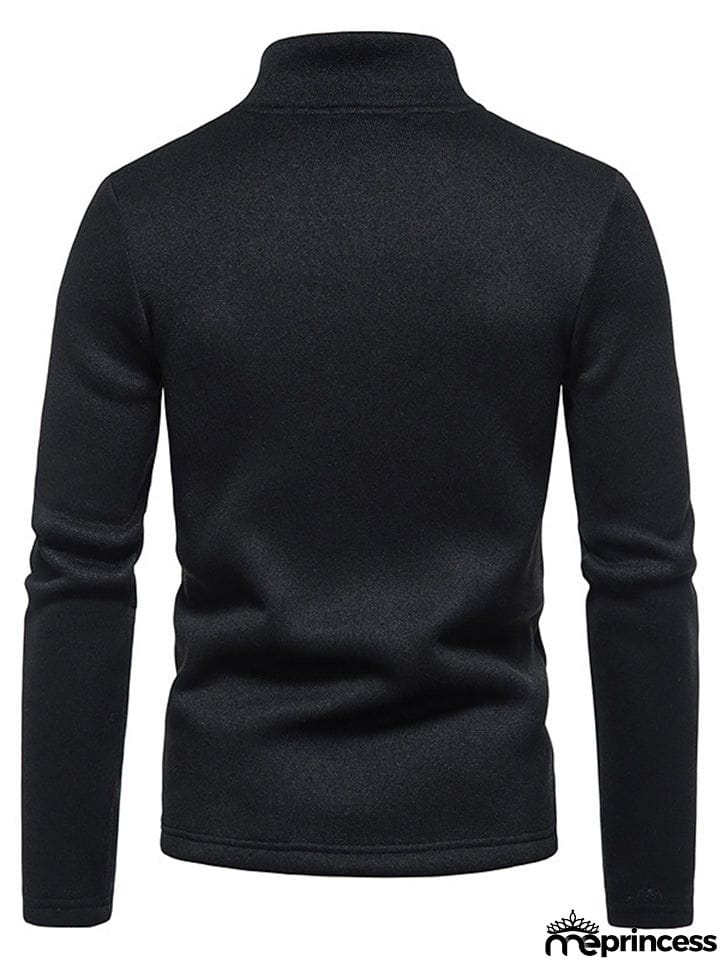 Solid Color High Collar Zip Up Base Tops for Men
