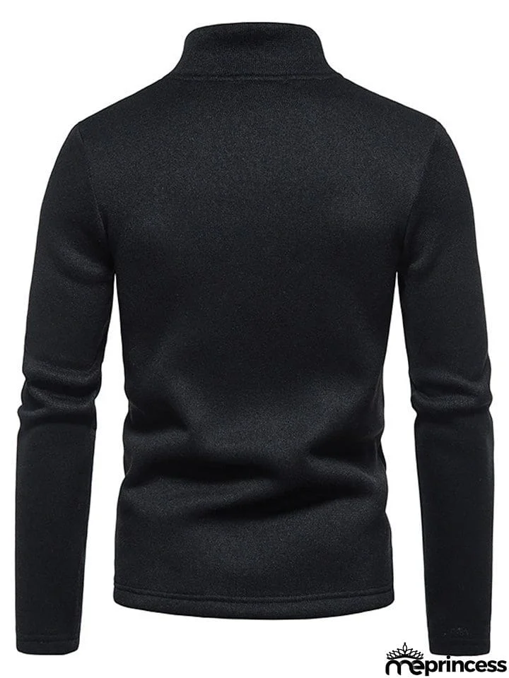 Solid Color High Collar Zip Up Base Tops for Men