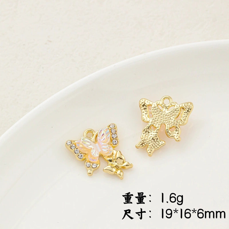 5 PCS/Package 20 * 23mm Alloy Artificial Pearls Rhinestones Flower Butterfly Pendant Jewelry Accessories