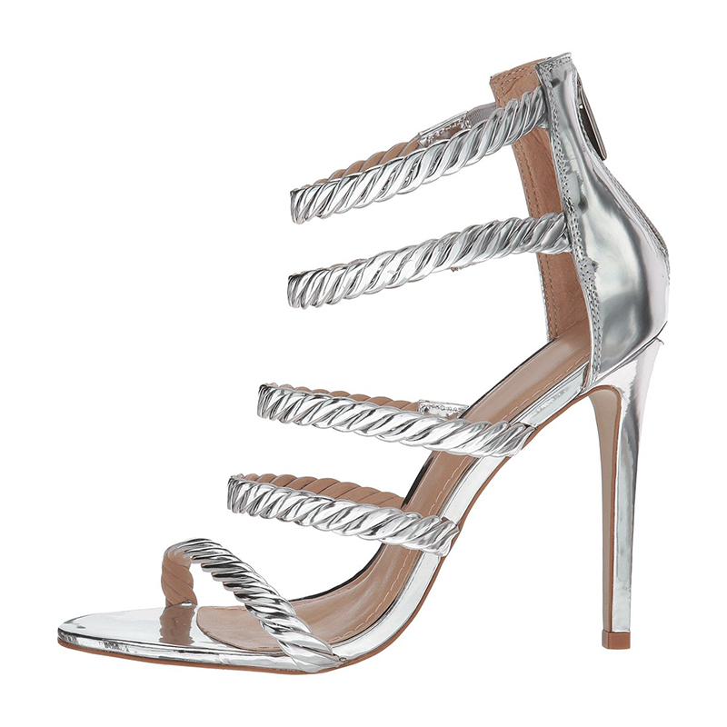 Silver Glitter Open Toe Stiletto Heel Gladiator Sandals Nicepairs