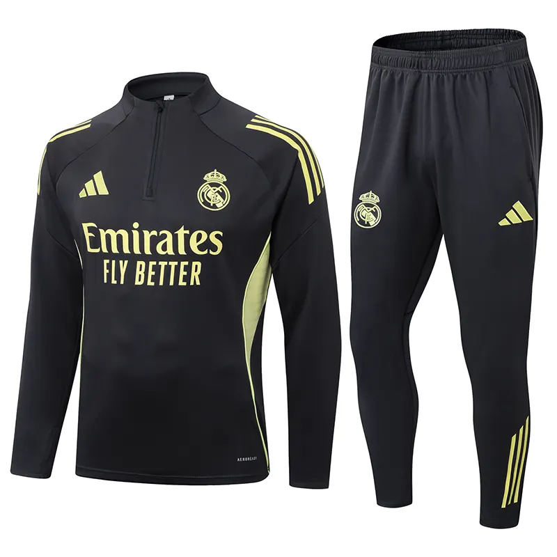 2025-2026 Real Madrid Dark Gray Half-Pull Training Suit Football Shirt 1:1 Thai Quality Set