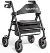 Rollator Walkers with Seat for Seniors, Foldable 8" Big Wheels All Terrain Rolling Walker, Handles and Ergonomic Seat Height Adjustable, 350 lb, FSA HSA Eligible
