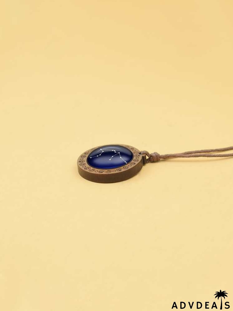 Aquarius Symbol Print Round Charm Necklace
