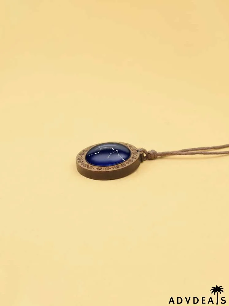 Aquarius Symbol Print Round Charm Necklace
