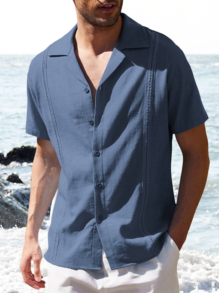 Men's Linen Casual Short Sleeve Shirt、、URBENIE