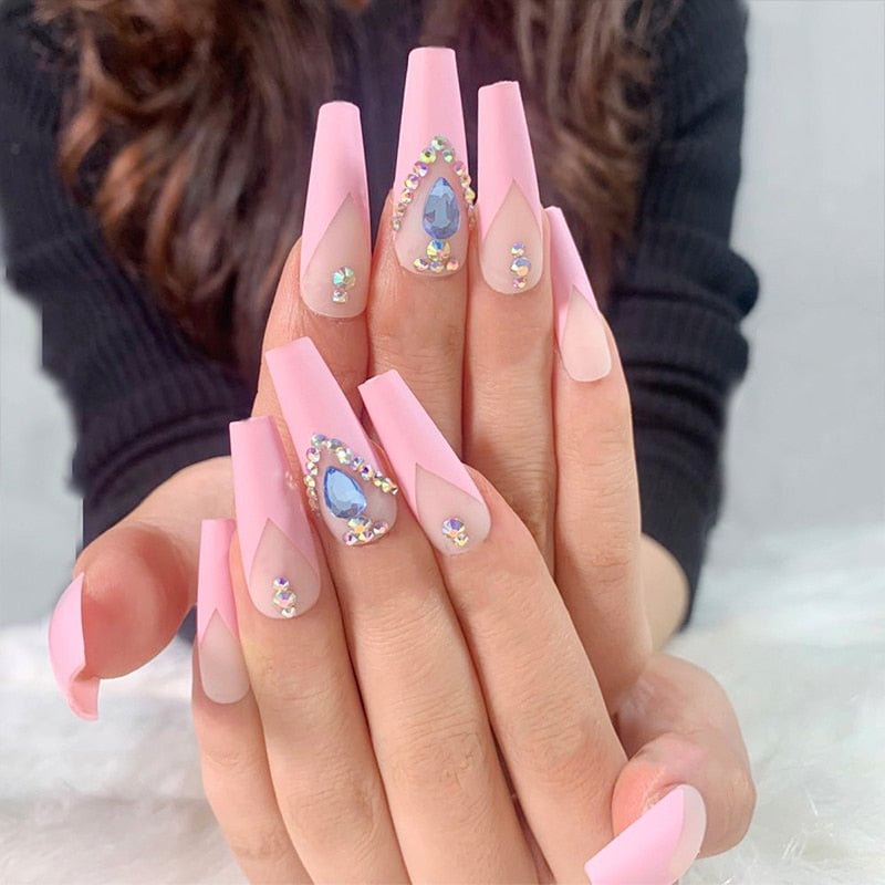 24 Pcs French Rhinestones Decorate Ballet Fake Nails Fashion Artificial Plastic Press On False Nail Tip Manicure Nail Art Tools