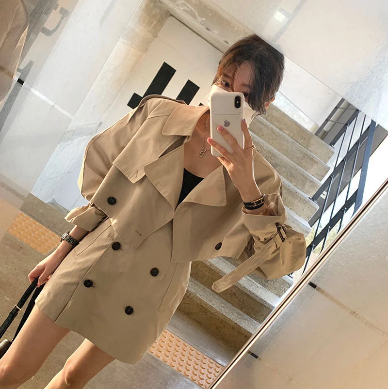 Vintage Casual 2 Pieces Set Women Notched Collar Long Sleeve Short Blazer + High Waist Double Breasted A-Line Mini Skirt Suit