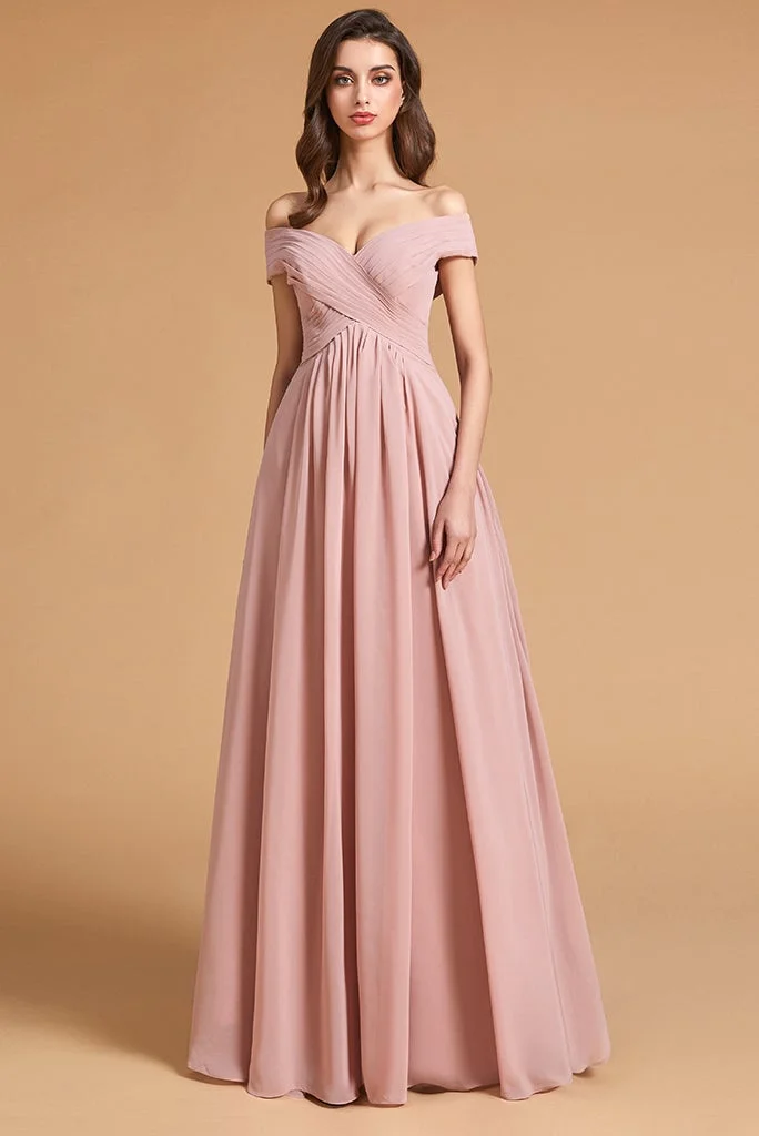 Miabel Dusty Rose Off-the-SHoulder Bridesmaid Dress Lace-up